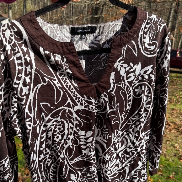 Jones Wear Dark Brown and White Patterned Tunic - Picture 3 of 6